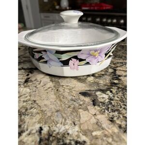 Mikasa Fire & Ice Casserole‎ Dish Glass Lid Floral Design Oven Safe